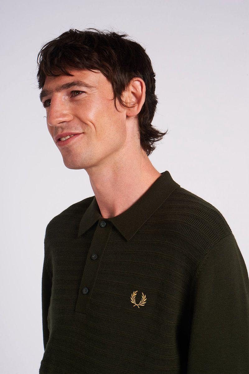 Green Fred Perry Chevron Textured Knitted Men's Shirts | PH 1487AHKP